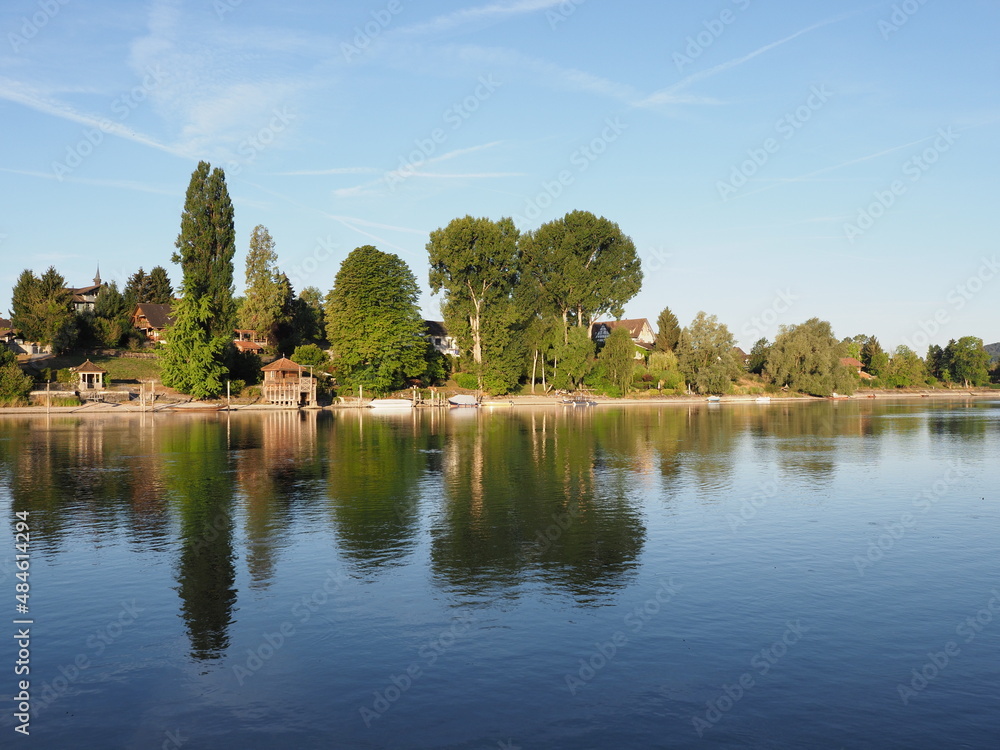 Fototapeta premium Scenic Rhine River in european STEIN AM RHEIN town in SWITZERLAND