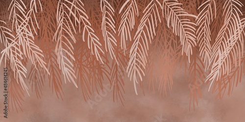 Palm leaves  palm branches  tropical leaves. Abstract watercolor paint background grunge texture. Interior Wallpaper. Mural for the walls  fresco for the room  interior grunge style