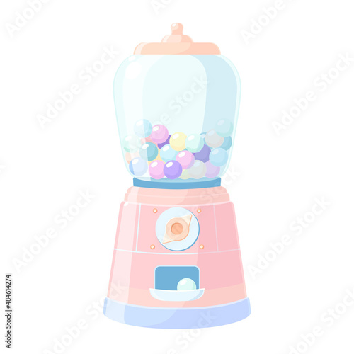 Gum machine. Pastel color vector illustration isolated on white background. Front view of a candy dispenser machine. Cartoon style.