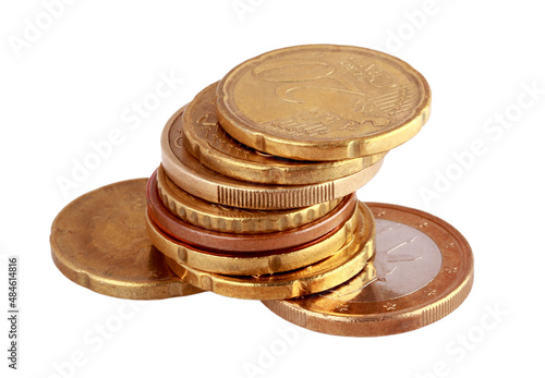 Euro coins on white background