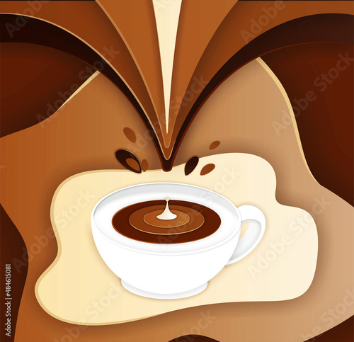 volumetric drawing of coffee in the style of layering paper. concept for background, postcard, banner, poster.