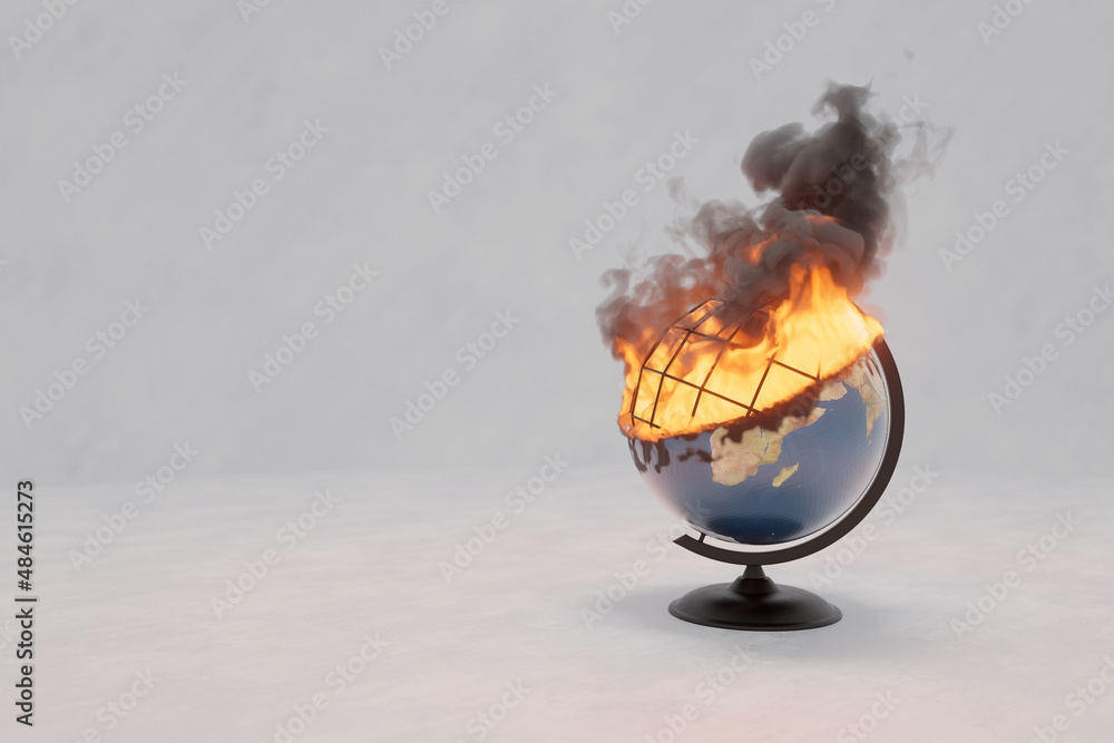 paper model of Earth globe on fire, isolated. Elements by NASA, 3D illustration