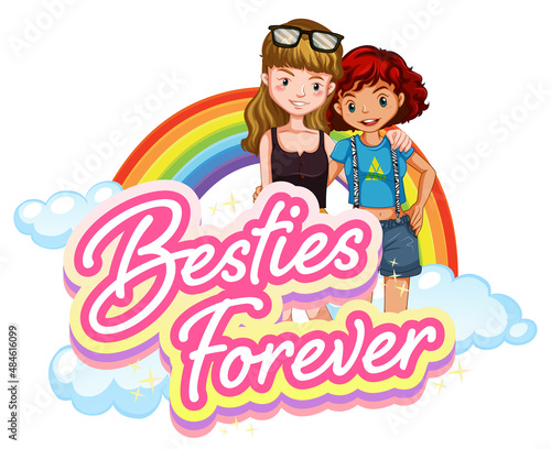 Bestie forever logo with two girls cartoon character