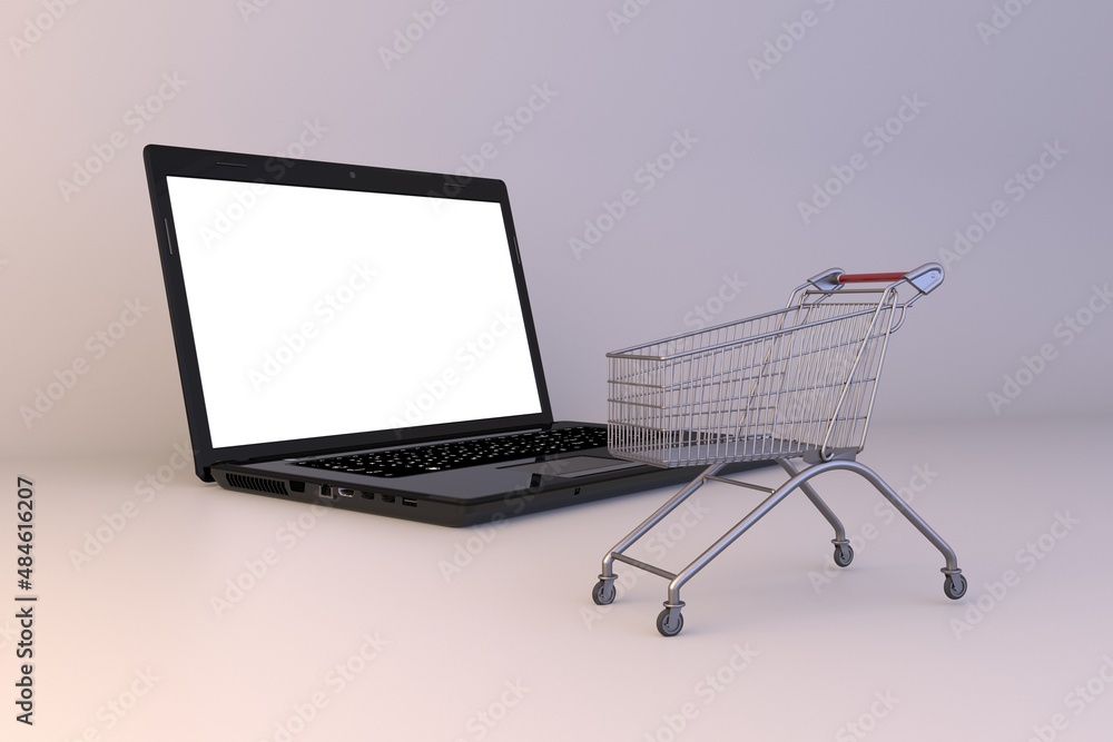 lapltop food shooping cart mocup for web site lapltop food shooping cart mocup for web site