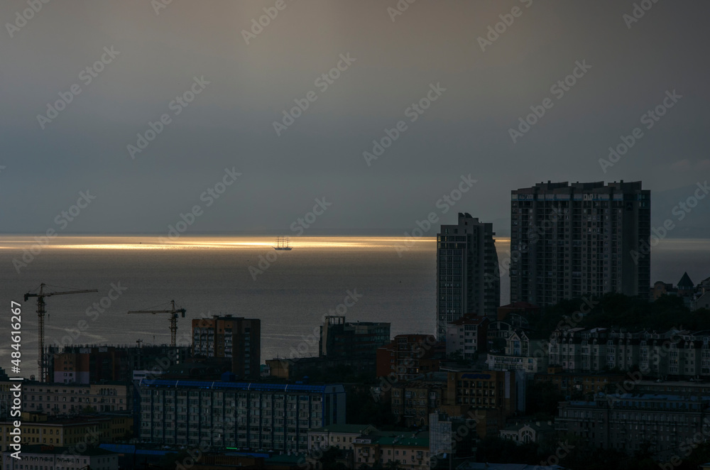 time clouds over city