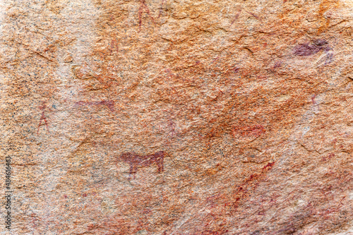 Detail of the prehistoric rock paintings of the San People in Western Namibia, near Spitzkoppe. photo