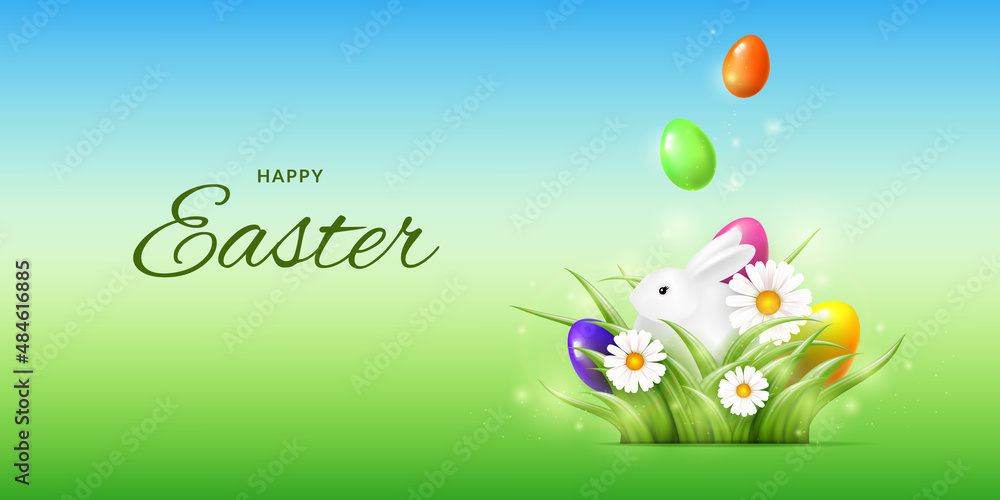 Fototapeta premium Easter card with bunny and eggs.