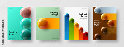 Fresh book cover vector design layout set. Bright 3D balls annual report concept collection. © kitka