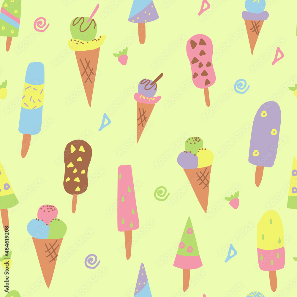 Ice cream seamless pattern in doodle style Ice cream seamless pattern in doodle style
