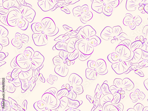 Seamless floral pattern. Pattern print with orchid flowers in a minimal style.