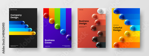 Fresh realistic spheres annual report layout collection. Trendy poster A4 vector design concept set.