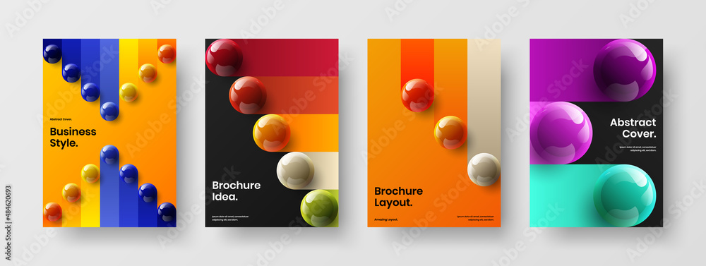 Creative brochure A4 design vector illustration composition. Original 3D spheres corporate identity layout collection.