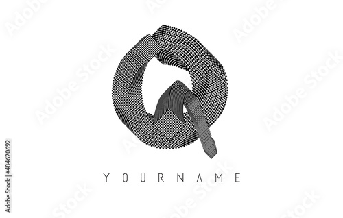 Letter Q Logo with square block of lines. Geometric vector illustration.