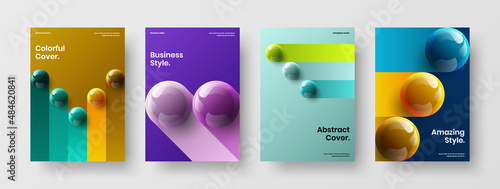 Original 3D spheres corporate cover template composition. Vivid flyer design vector layout set.