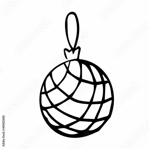 Hand drawn Christmas bauble. Tree toy  ball. New year or Christmas design element. Doodle style. Black and white vector illustration.