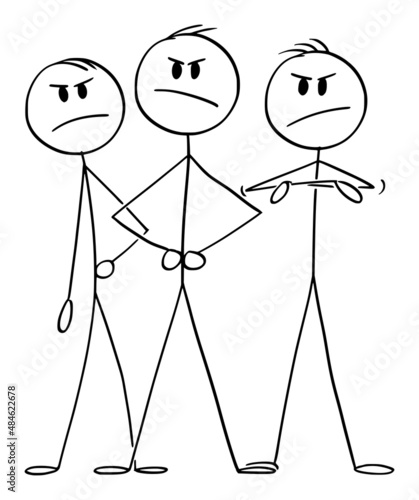 Angry Business Team With Leader, Vector Cartoon Stick Figure Illustration