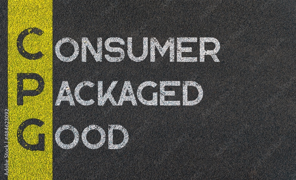 Consumer packaged good CPG acronym written over road marking yellow