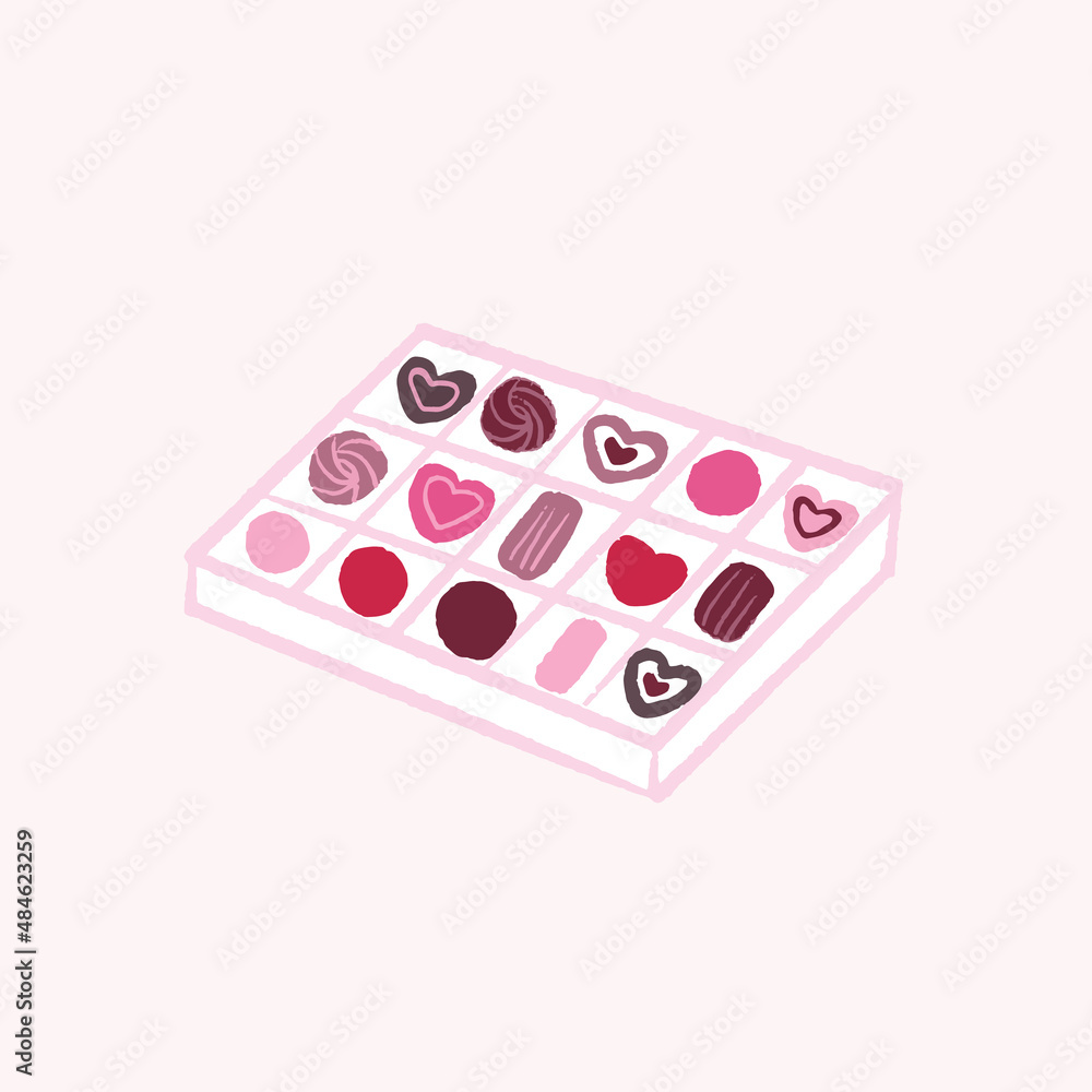 Illustration of hand drawn isolated box with chocolate candies Illustration of hand drawn isolated box with chocolate candies