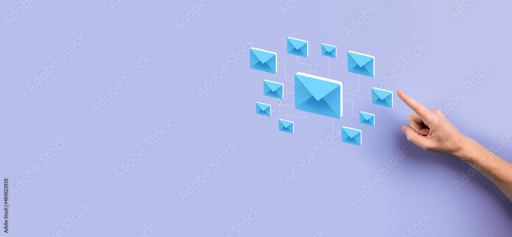 Email marketing and newsletter concept.Contact us by newsletter email and protect your personal information from spam mail concept.Scheme of direct sales in business. List of clients for mailing.