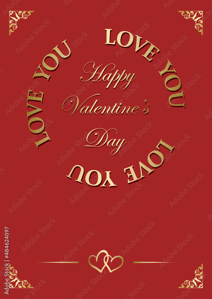 Red Greeting Card Happy Valentine Day - Vector Background With Golden ...