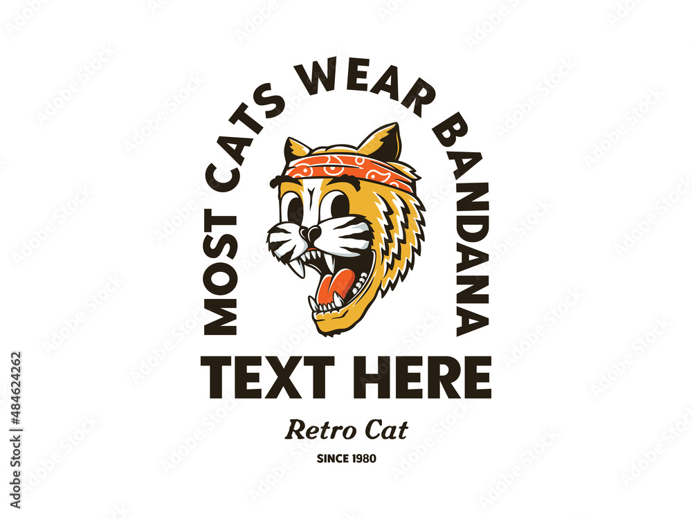Retro cat wearing bandana badge logo template Retro cat wearing bandana badge logo template