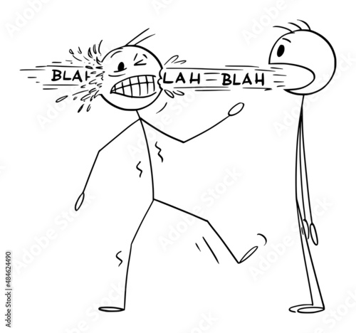 Person Talking Blah Through Another Person Head , Vector Cartoon Stick Figure Illustration