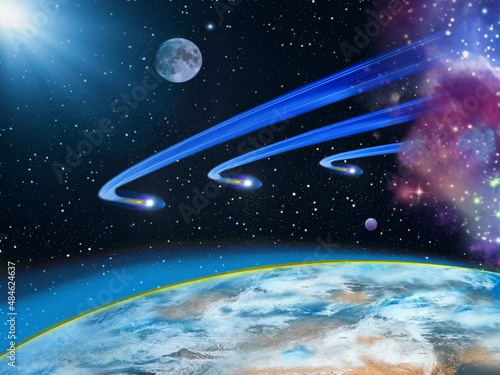 Fototapeta Naklejka Na Ścianę i Meble -  beautiful space, asteroids fly over the earth 