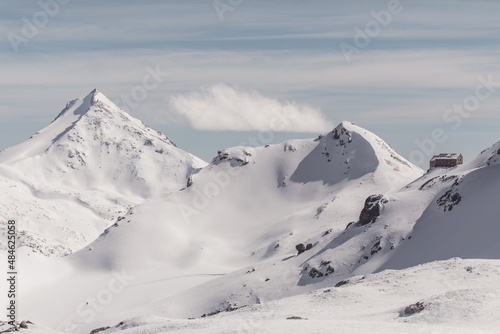 Winter views on snow-capped mountains in the Swiss Alps on the Britanniahütte