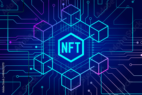 NFT non fungible token on blue background 2