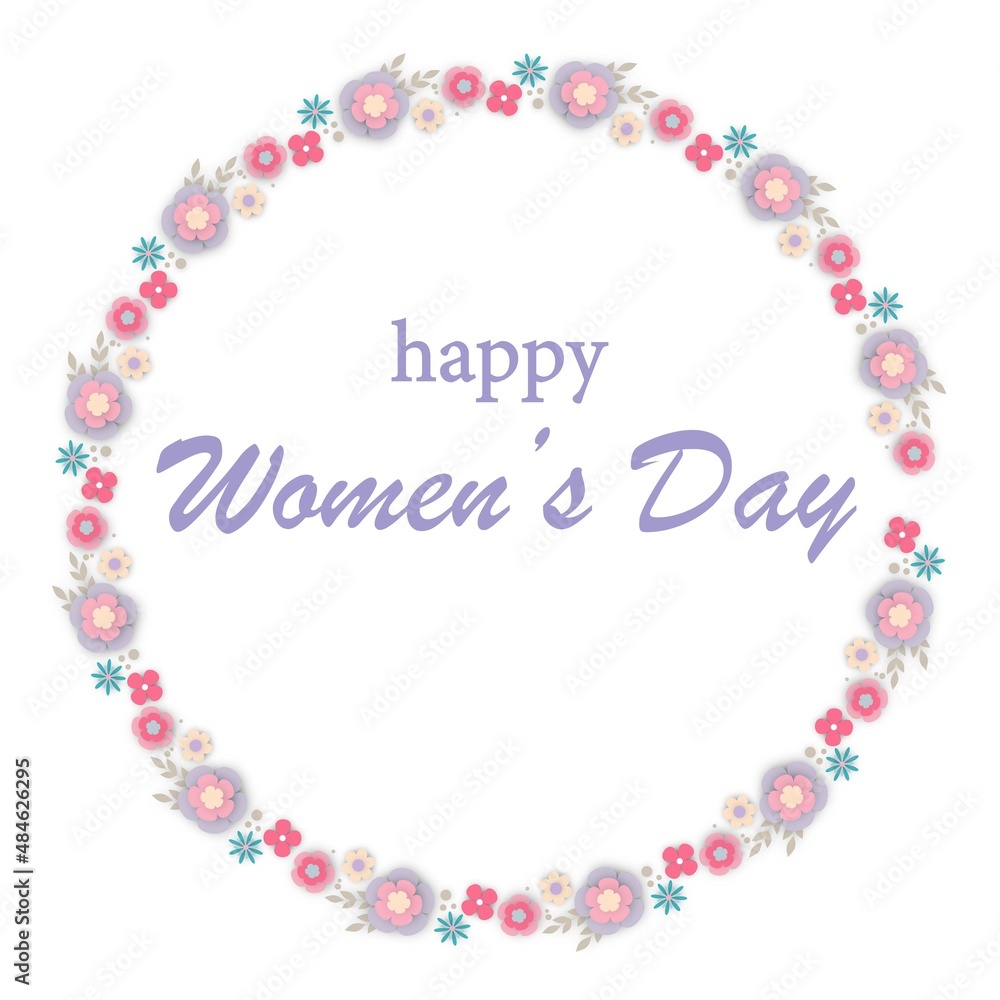 card for Women's Day, March 8, frame of flowers in the style of cut paper