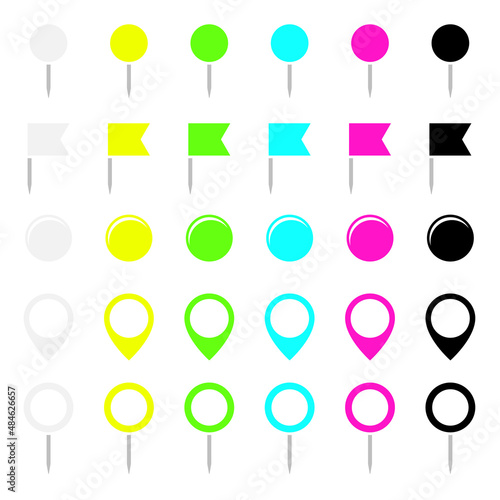 Set Fünf Verschiedene Gerade Grafische Nadeln Flaggen Runde Pins Und Magnete Neon