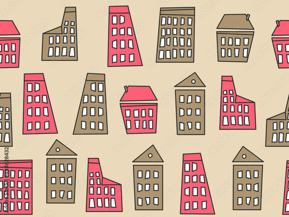 Seamless pattern with hand drawn houses. Abstract vector background for interior decor Seamless pattern with hand drawn houses. Abstract vector background for interior decor