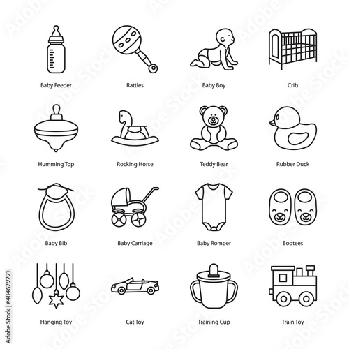 Babies, Kids and Childhood Outline Icons - Stroked, Vectors