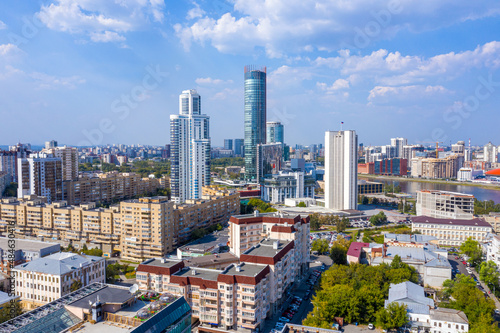 Aerial view panorama of Yekaterinburg city center. View from above. Russia