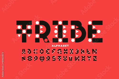 Tribal style font design, alphabet vector illustration