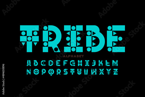 Tribal style font design, alphabet vector illustration