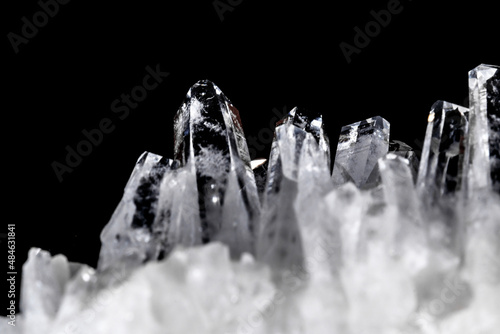 Macro Mineral Stone Rhinestone in Crystals on a Black Background