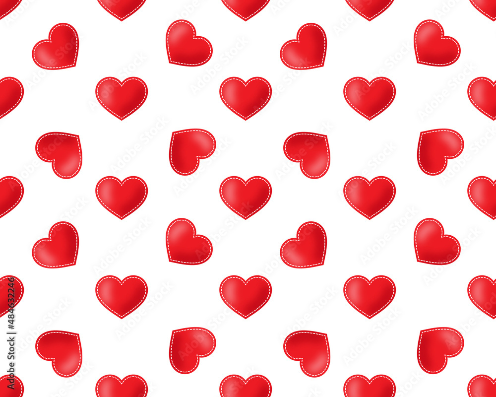 Simple heart shape seamless pattern in diagonal arrangement. Love and romantic theme background. Red vector wallpaper.