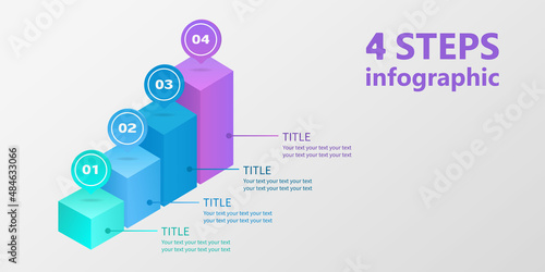 Business infographics. Ladder of four parallelepipeds. 4-step diagram. 3 D. Vector illustration.