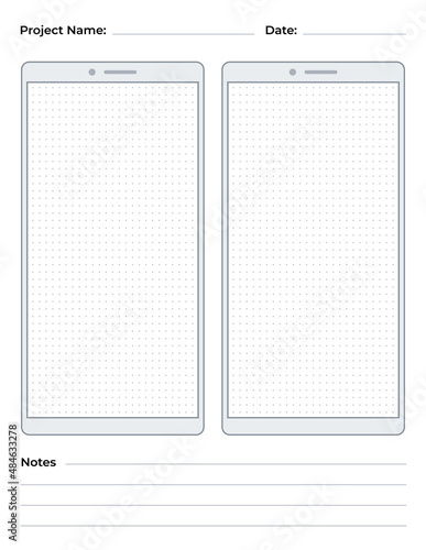 Smartphone interface sketch paper for UI and UX design