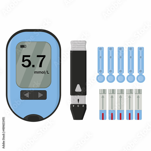 Icons Set with blood glucose meter insulin pen syringe isolated vector illustration