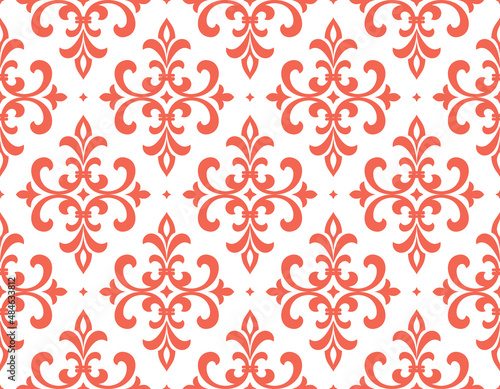 Wallpaper in the style of Baroque. Seamless vector background. White and pink floral ornament. Graphic pattern for fabric, wallpaper, packaging. Ornate Damask flower ornament