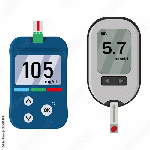 Glucose meter, A device for measuring blood sugar, color vector isolated illustration