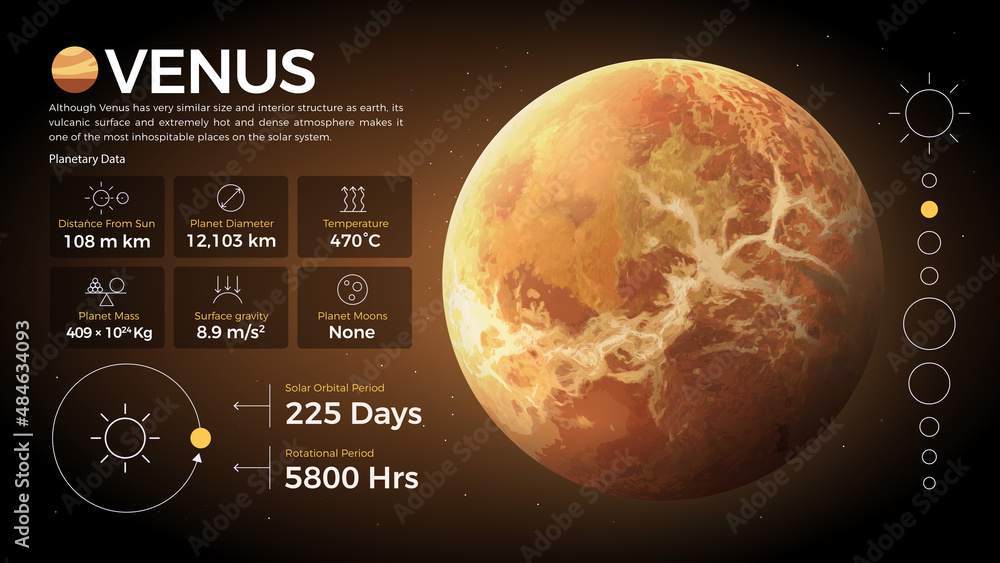 The Solar System Venus and its characteristics vector illustration