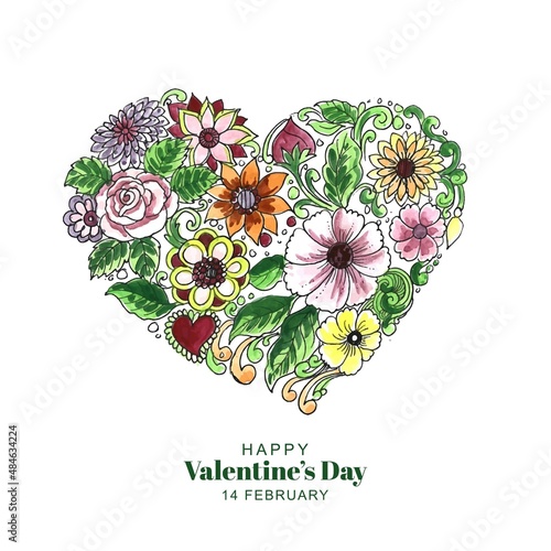 Hand draw decorative floral heart shape card background photo