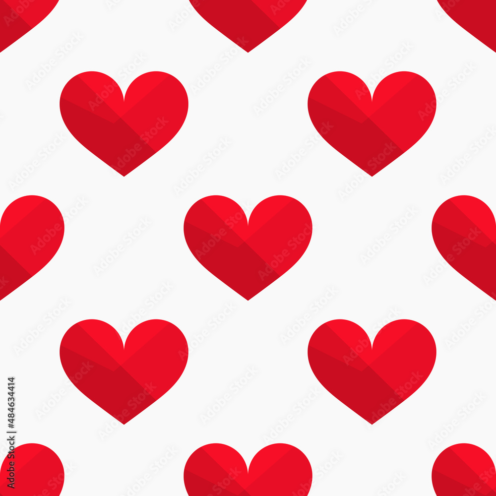 Red hearts geometric seamless pattern.
