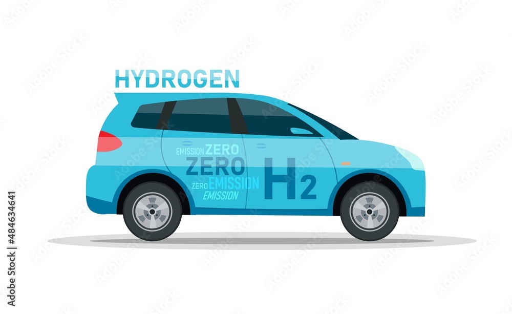Automobiles with hydrogen motor. H2 fuel car. Editable vector illustration Automobiles with hydrogen motor. H2 fuel car. Editable vector illustration
