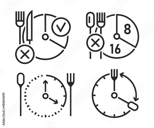 Intermittent fasting icon. Personal diet plan collection. Vector set in black color