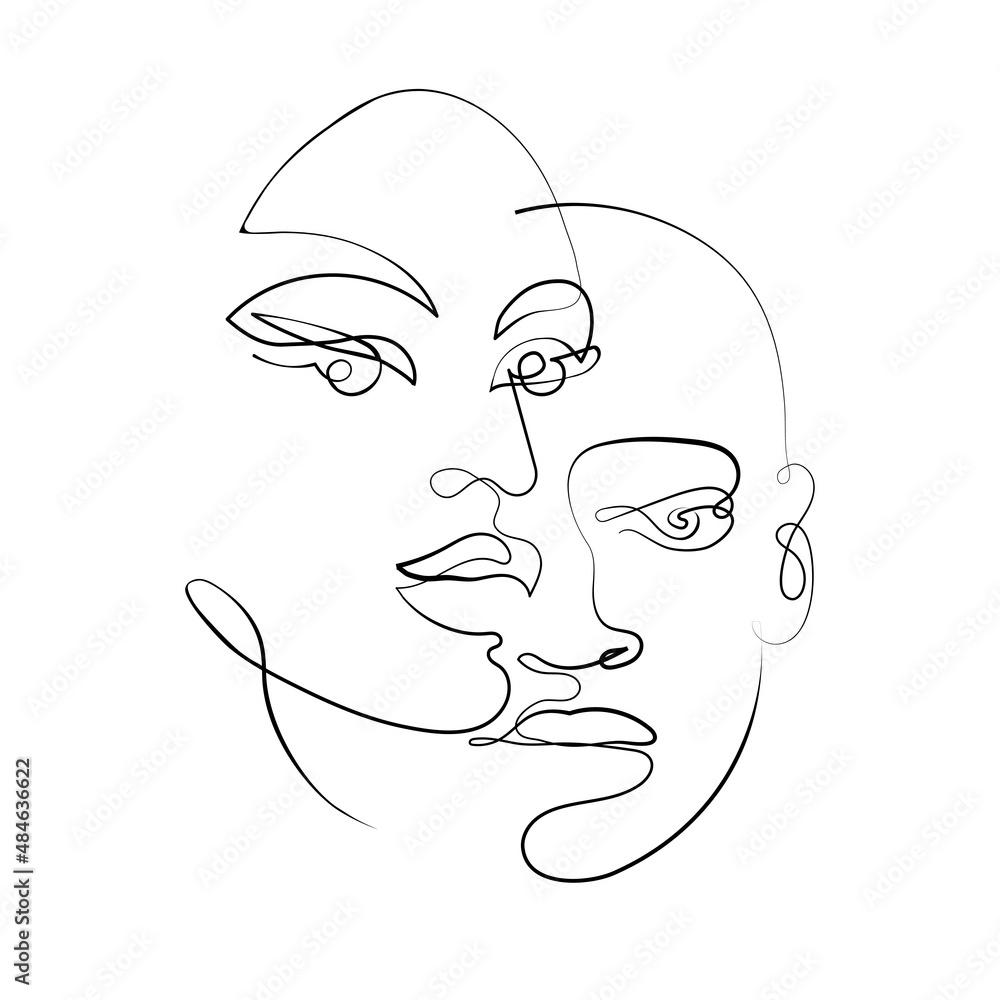 Continuous portrait one line drawing Stock Vector | Adobe Stock