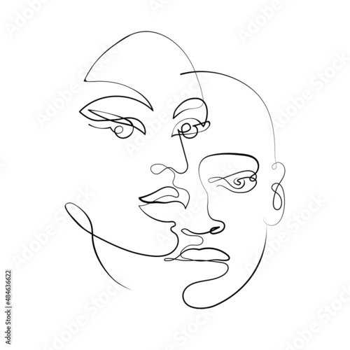 Continuous one line drawing. Abstract portrayal two lovers in minimalistic modern style.
